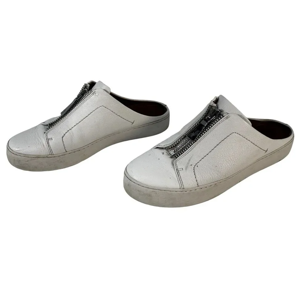Frye Lena Zip Low White Leather Sneakers Womens Size 8 M Slip-on Mules
